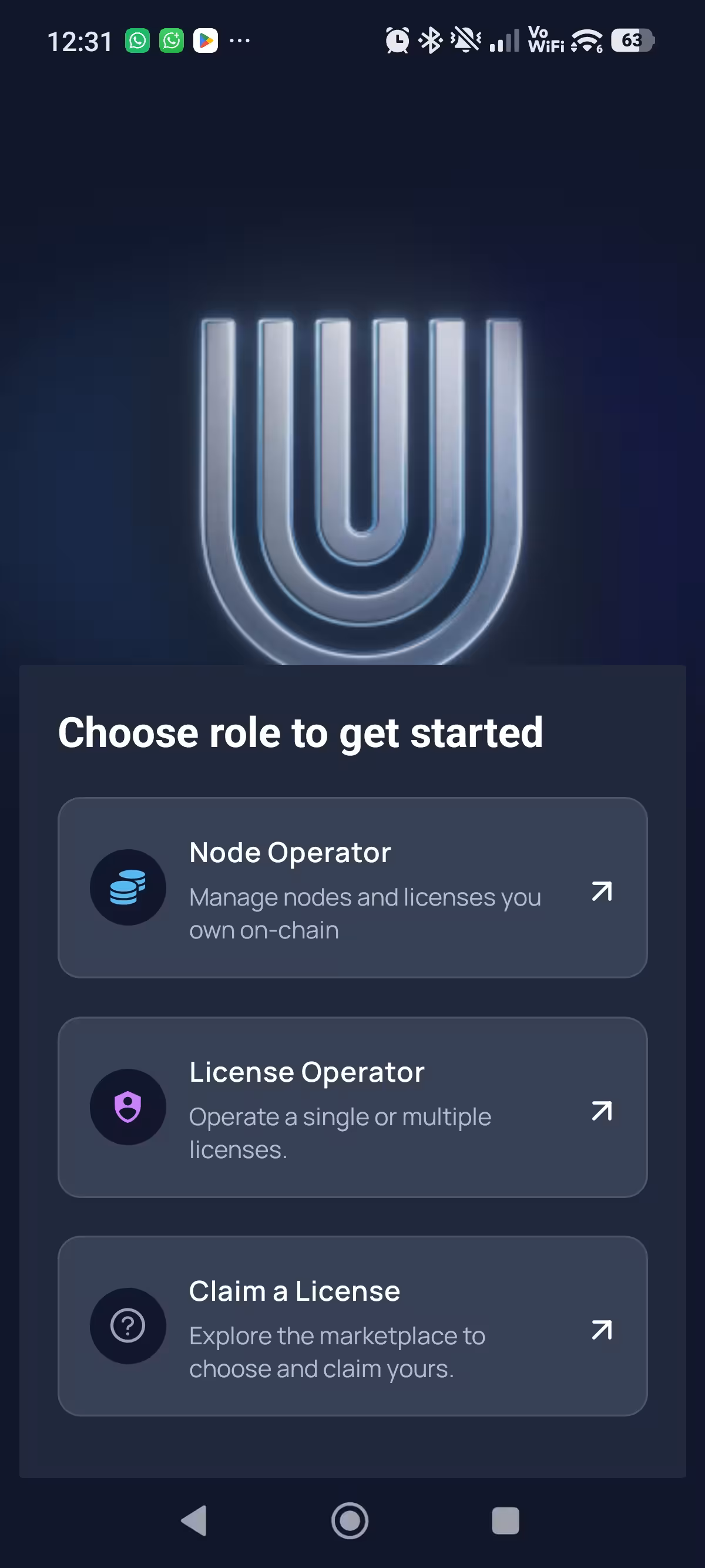 Écran anglais de sélection du rôle License Operator