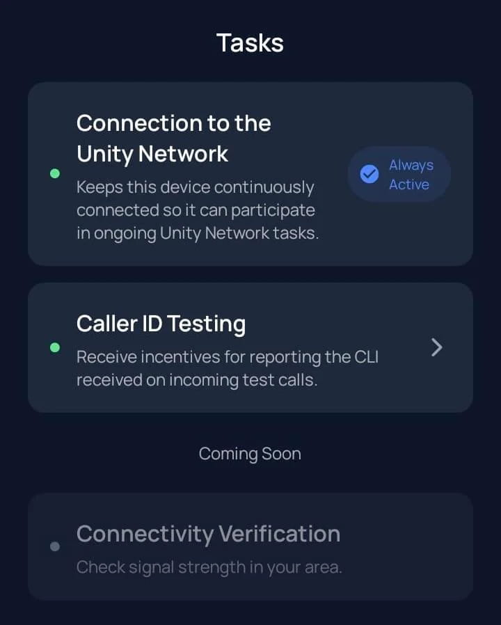 Écran des tâches disponibles dans l’application Unetwork